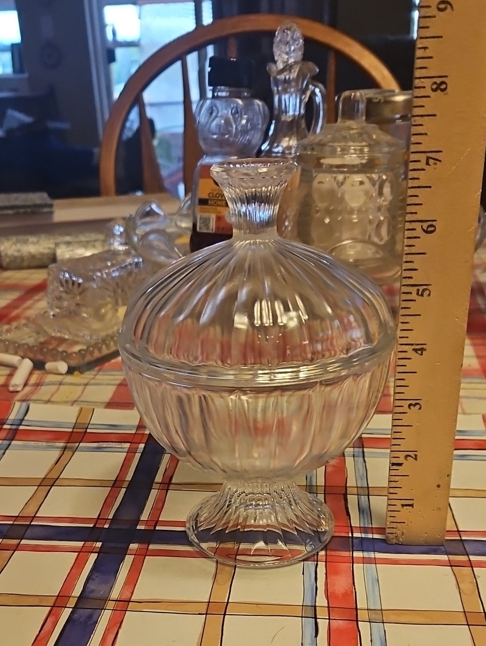 Clear Glass Covered Compote Candy Dish -